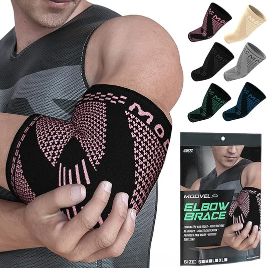 Modvel 2 Pack Elbow Brace - Golfer's Elbow Compression Sleeve Support for Joint Pain Relief, Recovery, Tendonitis Braces, Tennis Elbows Brace For Men & Women, Workout & Weightlifting Arm Wrap