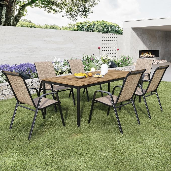 Patio Dining Chairs Set of 6, Outdoor Stackable Dining Chairs - Image 2