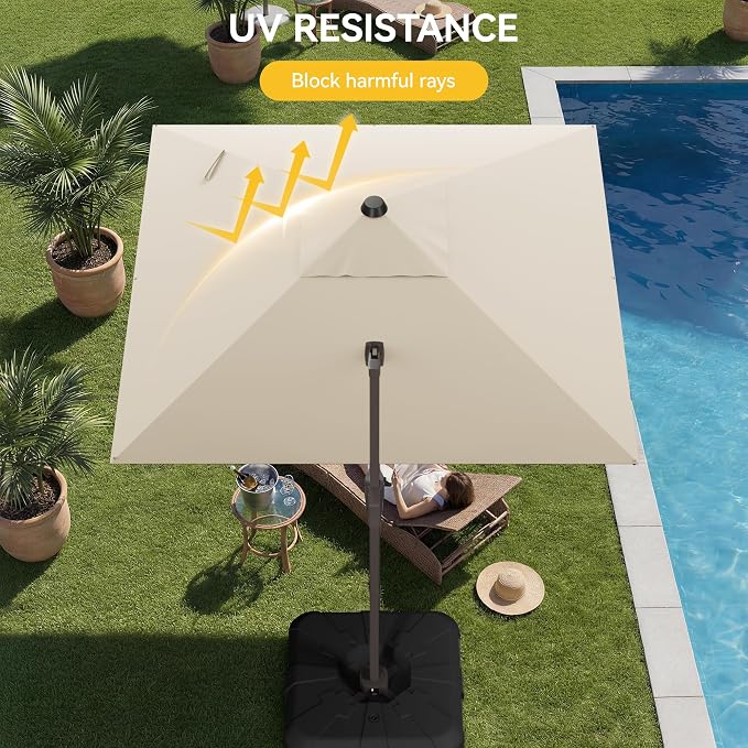 10x10FT Cantilever Outdoor Umbrella, 360° Rotating Large Offset Square Patio - Image 5