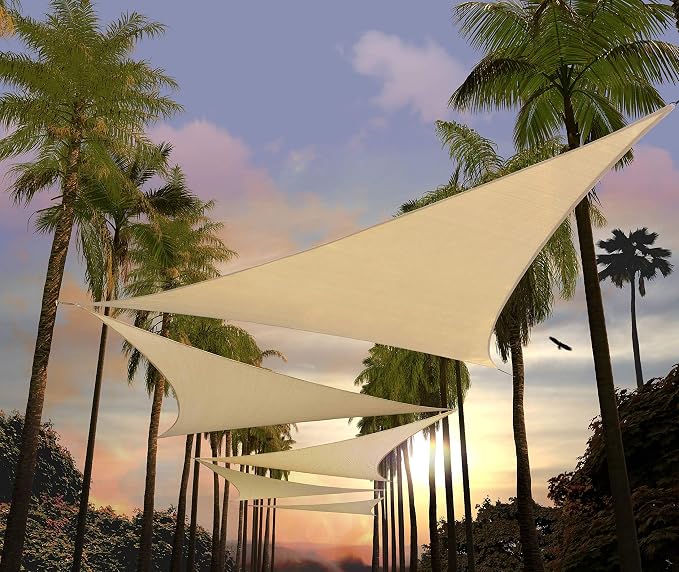 Amgo 14' x 14' x 14' Beige Triangle Sun Shade Sail Outdoor Canopy Awning UPF50+ by Amgo