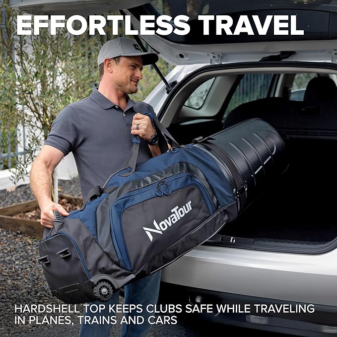 Golf Travel Bag for Airlines: Hard Case Top, Waterproof Zippers, 1680D Oxford Fabric, Built-in TSA Lock, Oversized Tank Wheels, Lightweight, Easy to Maneuver – Maximum Club Protection