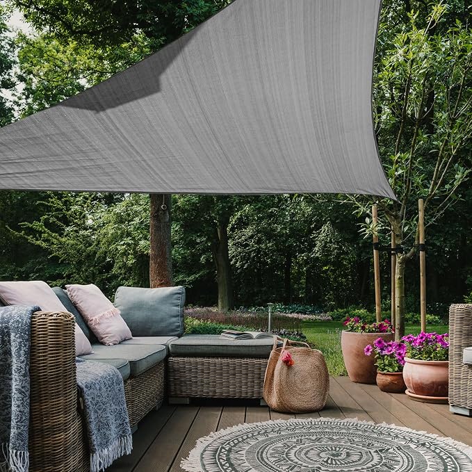 16' x 16' x 16' Triangle Sun Shade Sail, 185 GSM HDPE, Dark Grey | 95% UV block by LagemiexShadeProduct