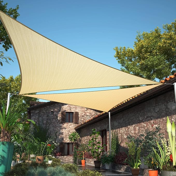 9' x 16' x 18.4' Beige Sun Shade Sail UPF50 Right Triangle SMTAPT12 Canopy by ShadeMart