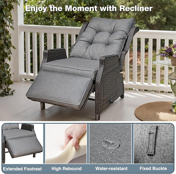 2 Pieces Outdoor Wicker Recliner - Image 4