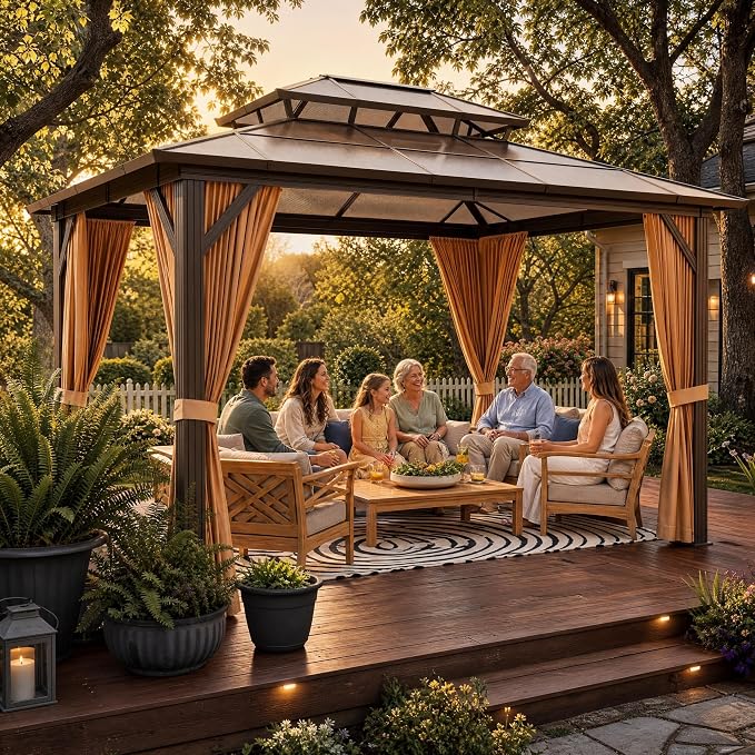 GAOMON 10'x12' Hardtop Gazebo, Outdoor Polycarbonate Double Roof Canopy - Image 2