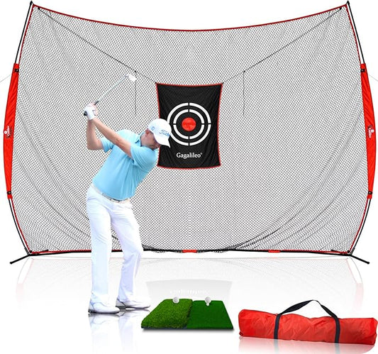 Gagalielo Golf Hitting Net：Professional Practice Accuracy with Target Mat Driving Swing Indoor Outdoor Training Backyard Garage Gift for Golfers