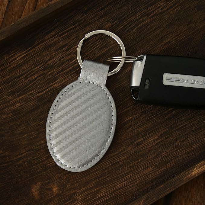 LaserGram Oval Keychain, Off Road Racer, Personalized Engraving Included (Carbon Fiber Silver)