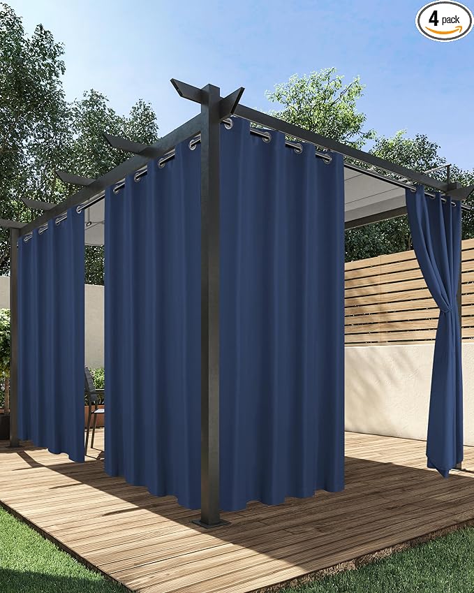 HolidayIdeas Outdoor Curtains for Patio Waterproof 4 Pcs 54x95 Inch Navy | by HolidayIdeas