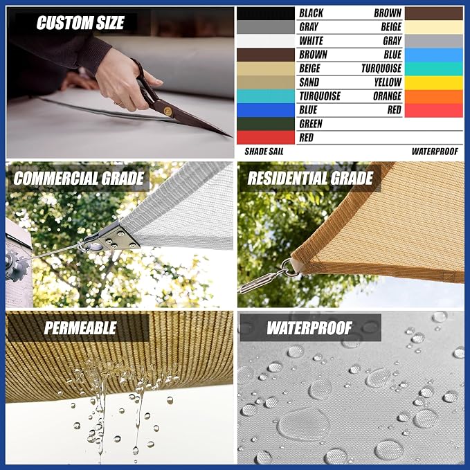 16' x 16' x 22.6' Sand Beige Sun Shade Sail UPF50 Right Triangle SMTAPT12 - Image 3