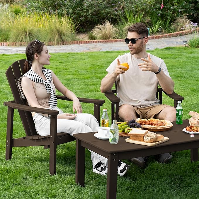 Stackable Adirondack Chairs Set of 2, Compact HDPE, Coffee | 26.3" Wide HDPE - Image 5