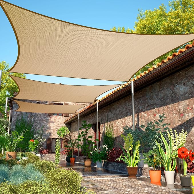 20' x 20' Sand Beige Sun Shade Sail UPF50 Square smTAPR0816 Canopy Fabric Cloth by ShadeMart