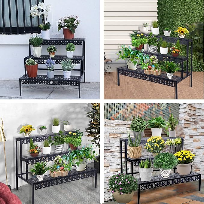 3-Tier Rectangular Metal Plant Stand, Ladder Flower Pot Rack | 3-tier stair - Image 3