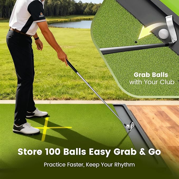 Golf Mat Indoor Outdoor with Stance Guide Cross-Line, 5x4ft & 6x4ft, 26mm & 31mm Thickness Green Turf Practice Mats for Hitting Training Swing, for Men, Dad, Husband & Golf Lovers