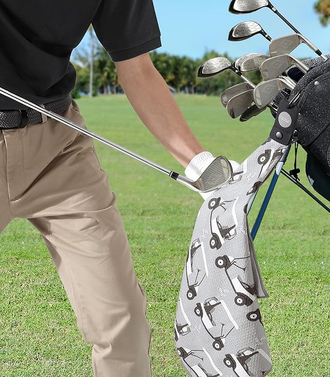 Magnetic Golf Towels for Golf Bags with Clip & Ultra Strong Magnet - Waffle Weave Microfiber Towel for Secure Hold on Bags & Carts - Ideal Club Cleaner & Accessories - Golf Cart