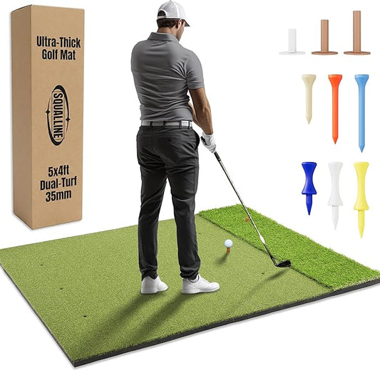 6x4ft Extra Large Tri-Turf & 5x4ft Ultra Thick 20mm Base Premium Golf Mat | Golf Mats Practice Outdoor, Indoor, or with Simulator/Net | Durable Turf Golf Hitting Mat with Tees