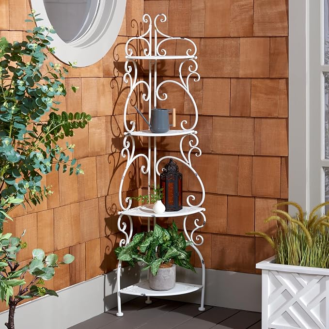 SAFAVIEH Outdoor Collection Turuca Antique White Wrought Iron 4-Tier Corner - Image 2