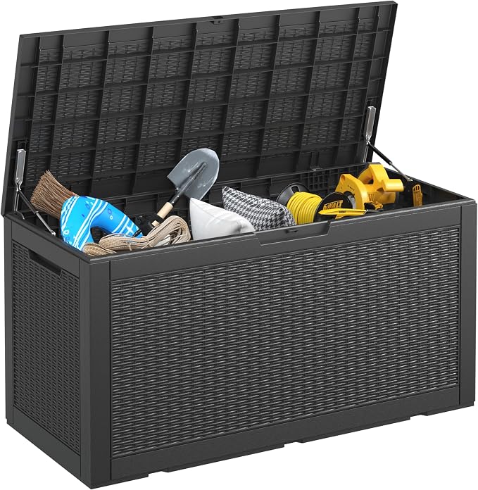 120 Gallon Waterproof Large Resin Deck Box, Lockable Large Outdoor Storage by KAMABOKO