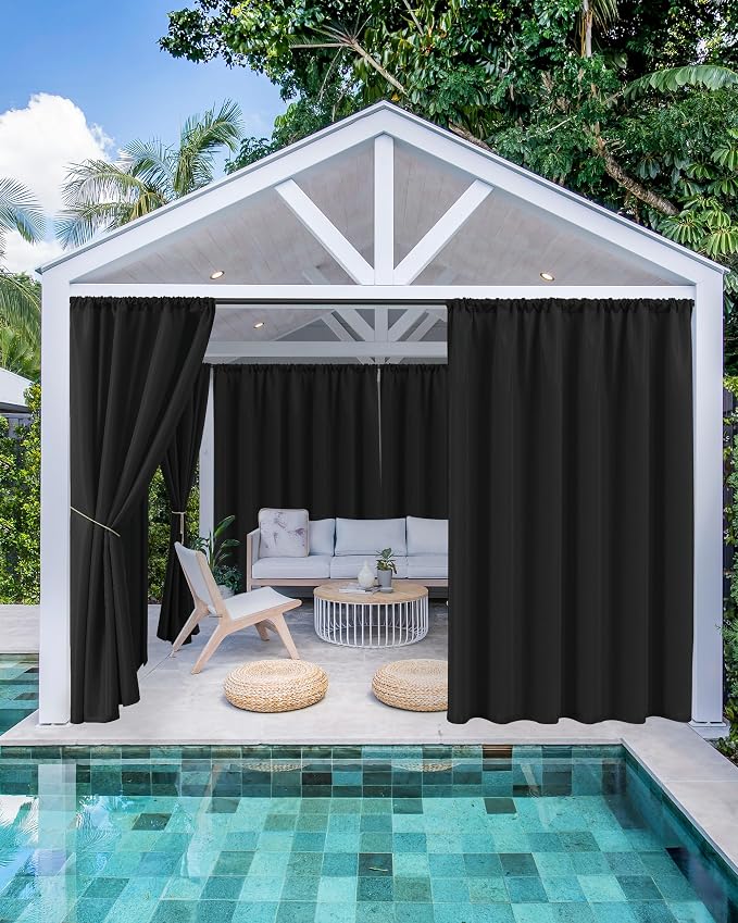 Outdoor Curtains for Patio Waterproof Rod Pocket 4 Pcs 54x95 Inch Black | by HolidayIdeas