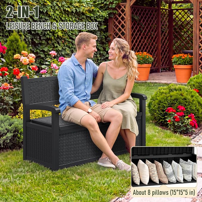 80 Gallon Outdoor Storage Bench, Resin Outdoor Storage Box - Image 4