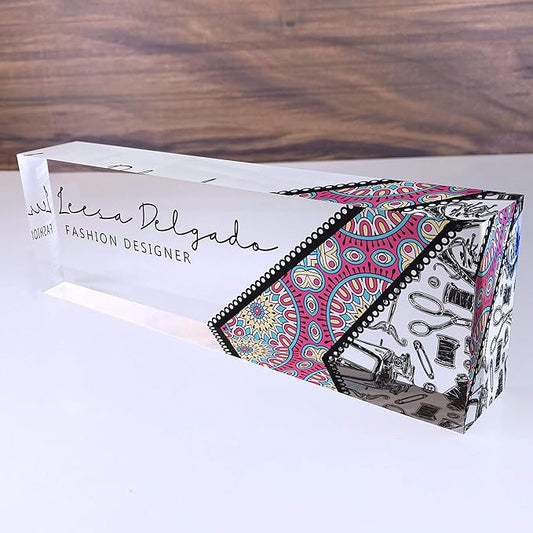 Artblox Personalized Name Plate For Desk | Black & White Marble Design On Clear Acrylic Glass | Custom Plaque Desk Name Plate Personalized Your Name And Credentials Office Office Sign Engraved Plaque