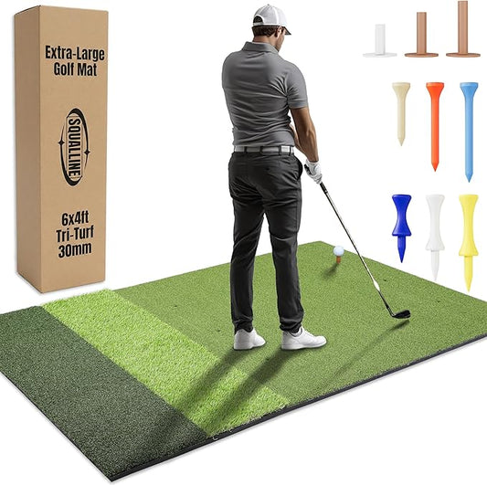 6x4ft Extra Large Tri-Turf & 5x4ft Ultra Thick 20mm Base Premium Golf Mat | Golf Mats Practice Outdoor, Indoor, or with Simulator/Net | Durable Turf Golf Hitting Mat with Tees