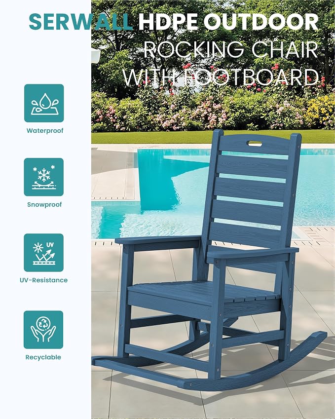 SERWALL Outdoor Rocking Chair Set of 4, Oversized HDPE Rocker, all Weather - Image 4