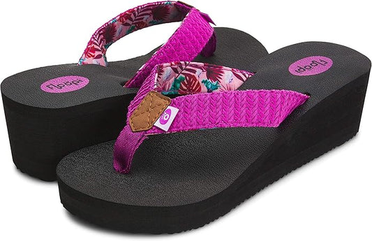 Floopi High Heel Wedge Sandals for Women-Comfort Yoga Mat Footbed for Support, Flip Flop Thong Platforms for Summer