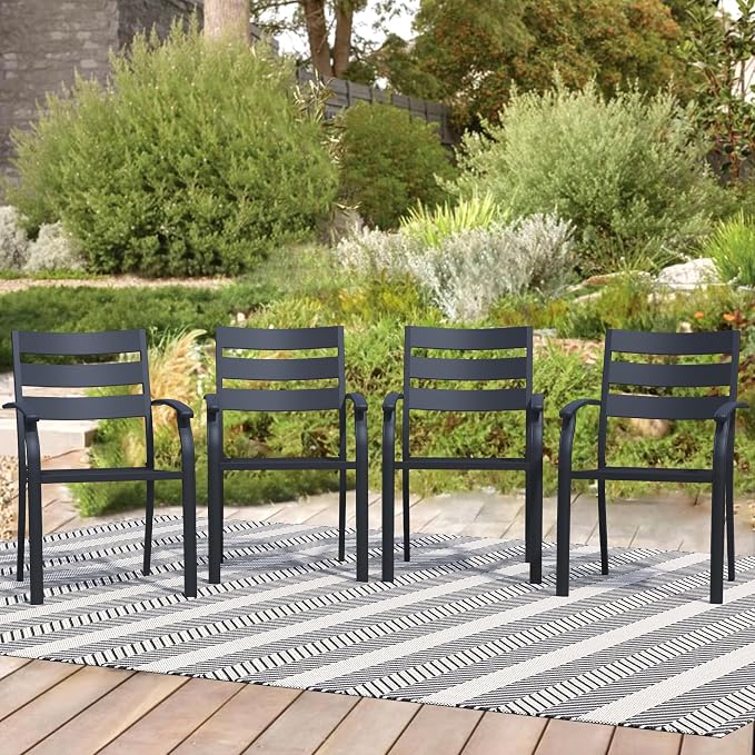 Patio Dining Chairs Set of 4, Metal Patio Furniture Set by Home