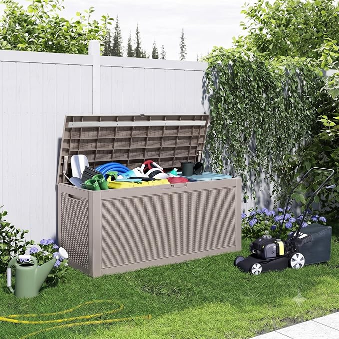 PatioZen 150 Gallon Resin Deck Box, Lockable Patio Outdoor Storage Box - Image 7