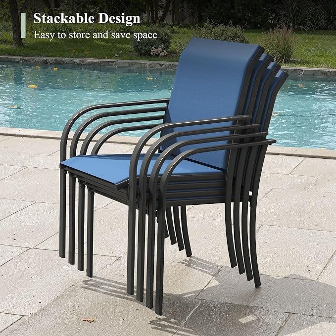 Outdoor Chairs Set of 6, Stackable Patio Dining Chairs - Image 5