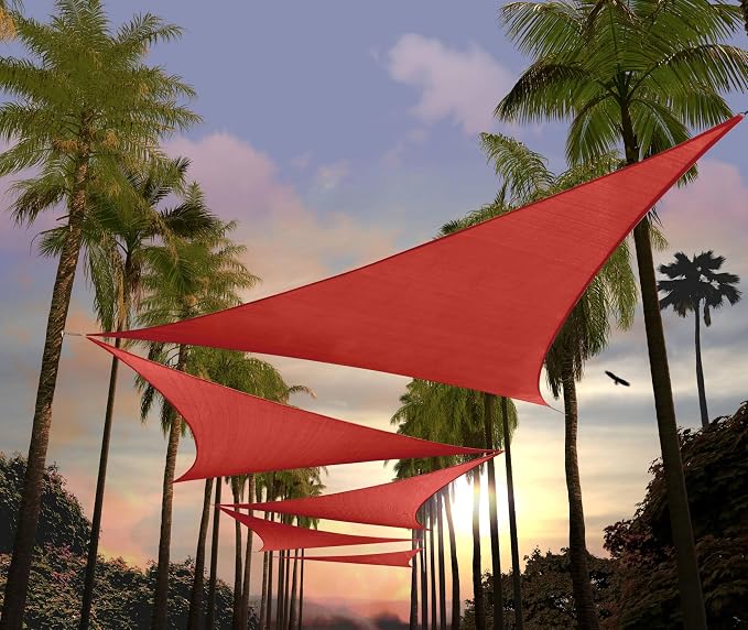Amgo 10' x 10' x10' Red Triangle Sun Shade Sail Outdoor Canopy Awning UPF50+ by Amgo
