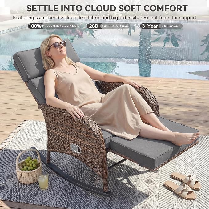 Zero Gravity Patio Rocking Wicker Recliner Chairs Set of 2- Wicker Outdoor - Image 3