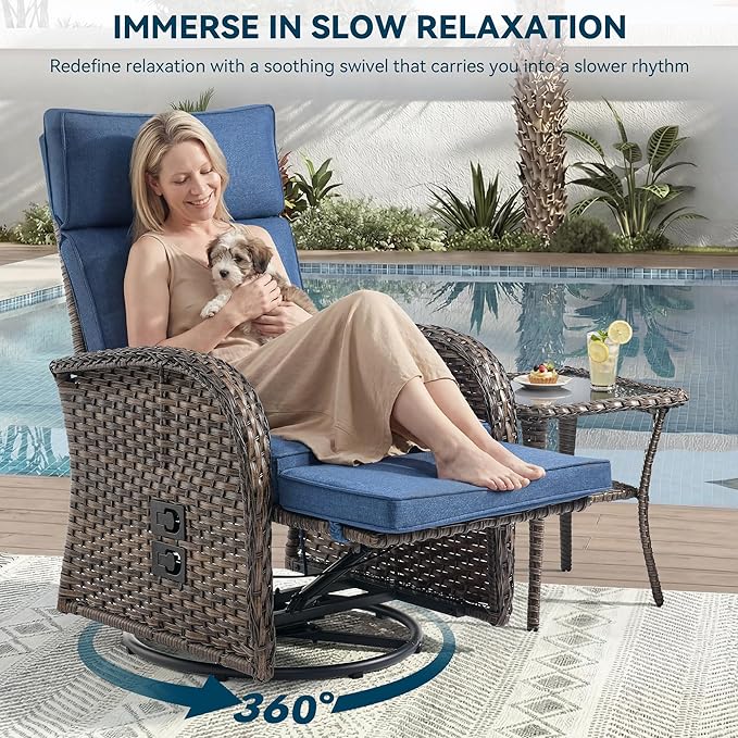 3 Pieces Zero Gravity Patio Swivel Recliner Chairs Set of 2 - Image 4