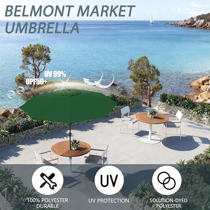 9FT Large Outdoor Patio Umbrella Pool Market Umbrella-UV Resistant, Easy Push - Image 3