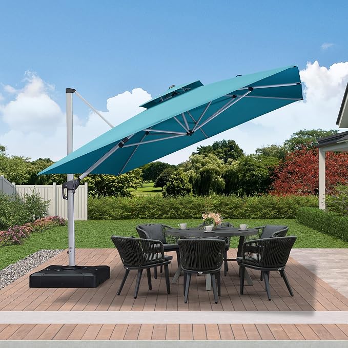 PURPLE LEAF Cantilever Outdoor Umbrella 11' x 11' Large, Turquoise Blue | 35MPH - Image 3