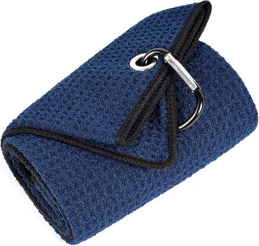 Mile High Life Microfiber Golf Towel, 21" X 24", Waffle Pattern w Clip, Super Absorbent Tri-fold Large Towels, Golf Bag Accessories for Men & Women（Navy）