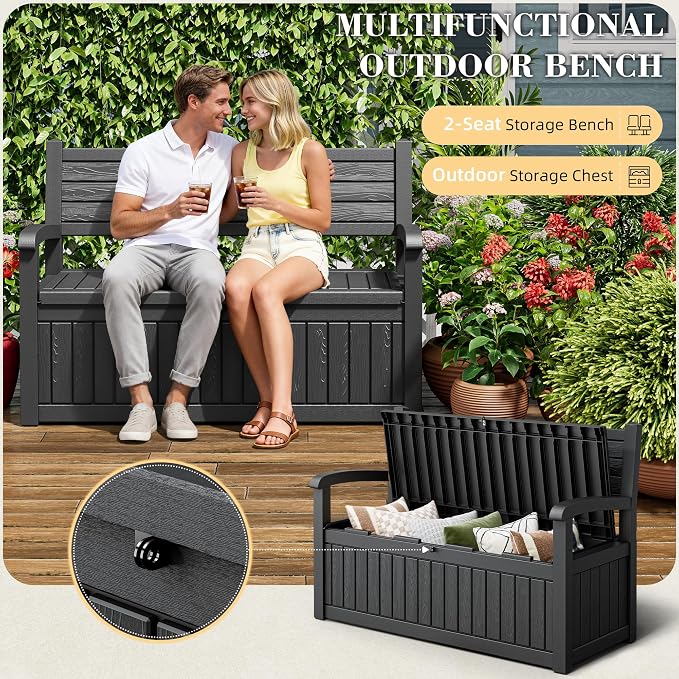 80 Gallon Deck Box Outdoor Storage Box Waterproof, Outdoor Storage Bench - Image 3