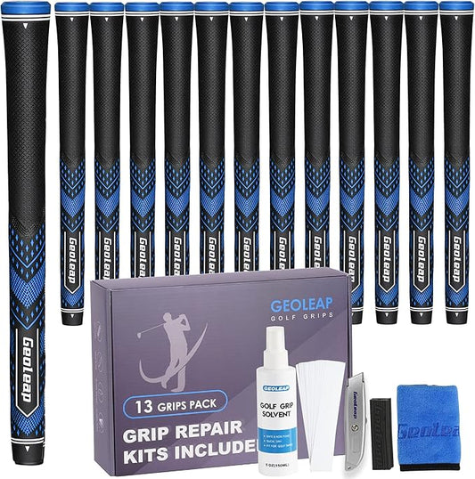 Geoleap Golf Grips Set of 13- Soft Golf Club Grips,Reduce Taper Design Provides High Traction and Performance,13 Grips with 15 Tapes and 13 Grips with All Repair Kits for Choice.