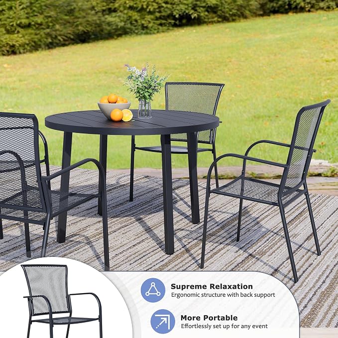 Outdoor Metal Patio Chairs Set of 4, Stackable Iron Mesh Dining Chairs - Image 3