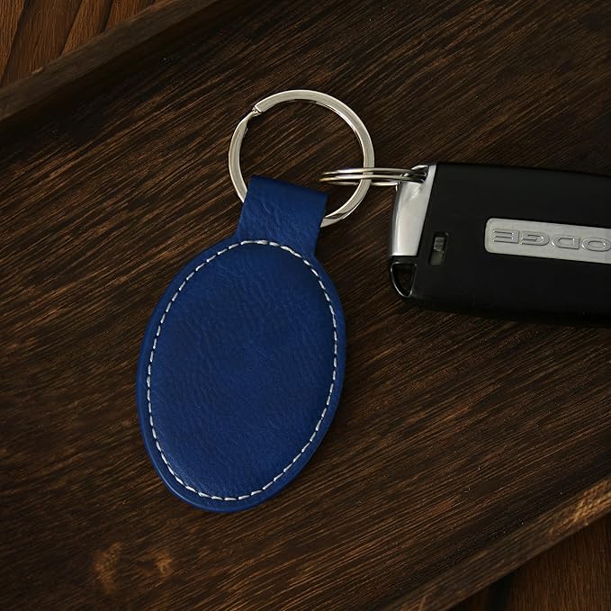 LaserGram Oval Keychain, Off Road Racer, Personalized Engraving Included (Dark Blue)