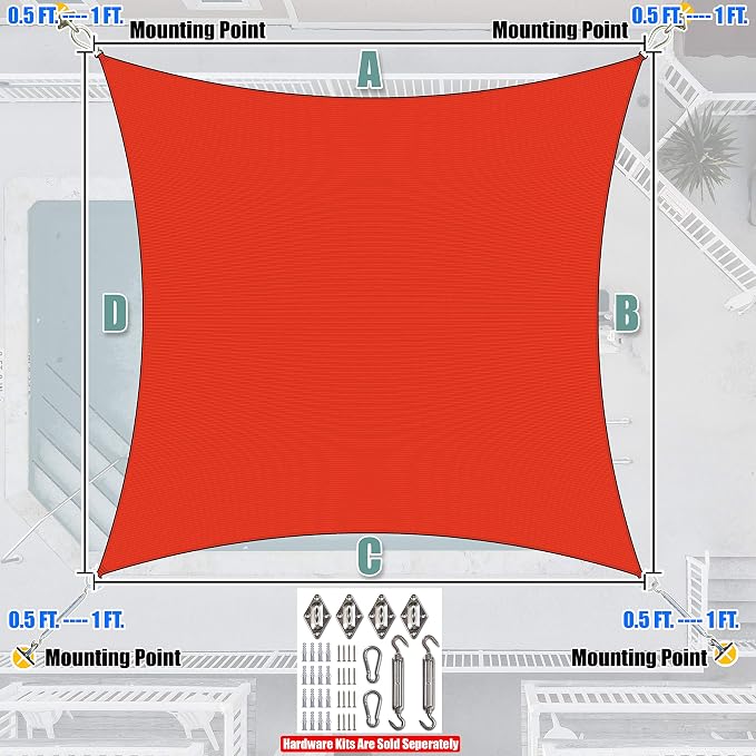Amgo 8' x 14' Red Rectangle Sun Shade Sail Canopy Awning UPF50+ AGTAPR0810 - Image 7