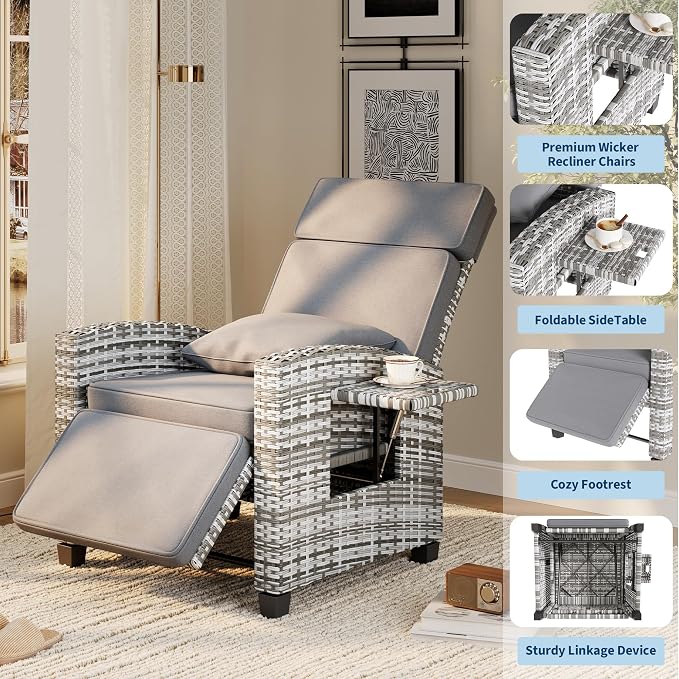 Garvee Outdoor Recliner Chair, Reclining Patio Chairs - Image 5