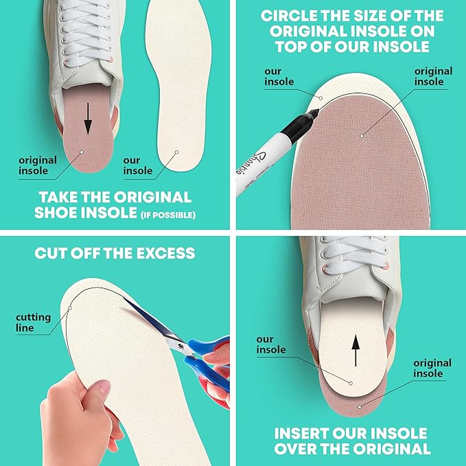 Shoe Filler Insert - Full Length Daily Latex Foam Shoe Inserts, Shoe Insoles for Shoes That are Too Big, 3 Pairs (EU 35, US Women 5)