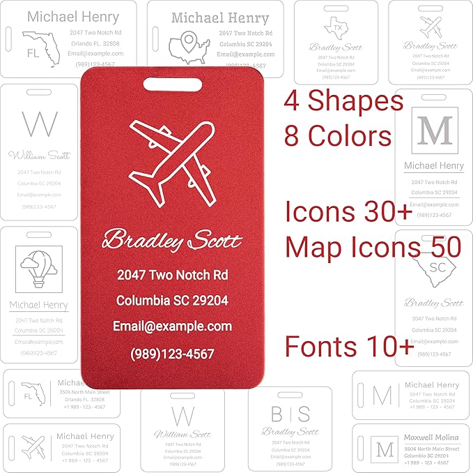 Personalized Luggage Tags for Suitcases Custom Metal Name Tags for Backpacks Bags Travel - Vertical (Orange)