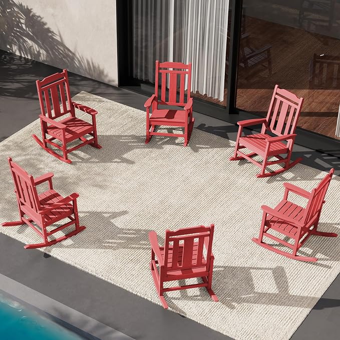 SERWALL HDPE Oversized Outdoor Rocking Chairs Set of 6, Patio Rocker, All by SERWALL