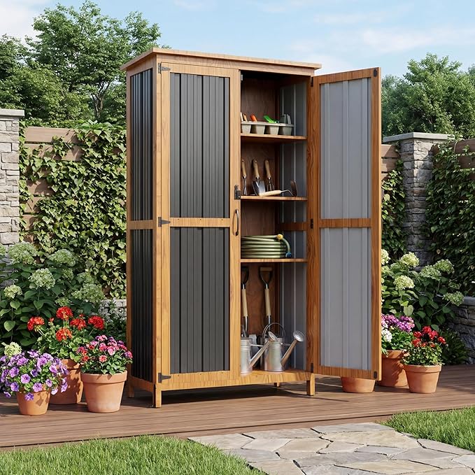 Devoko Metal & Wood Weatherproof Garden Storage Tall Shed by DEVOKO