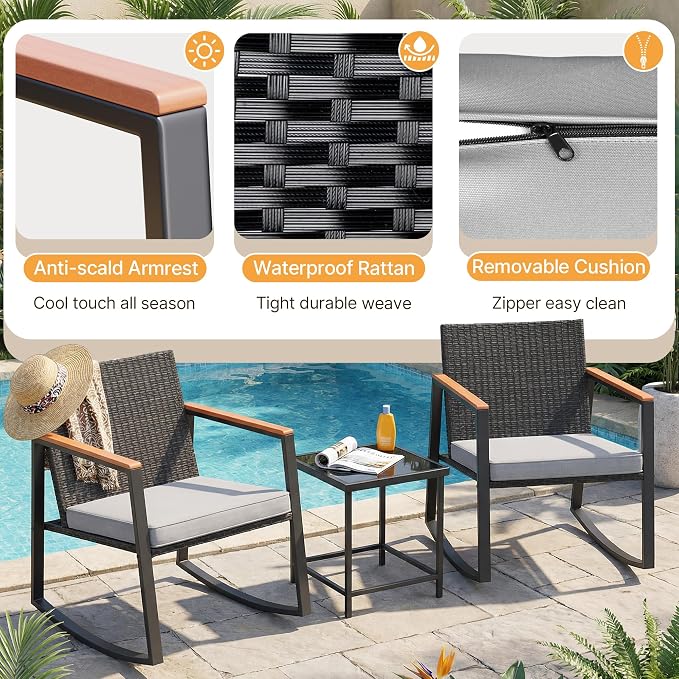 Gizoon 3 Pieces Rocking Patio Bistro Set | - Image 4
