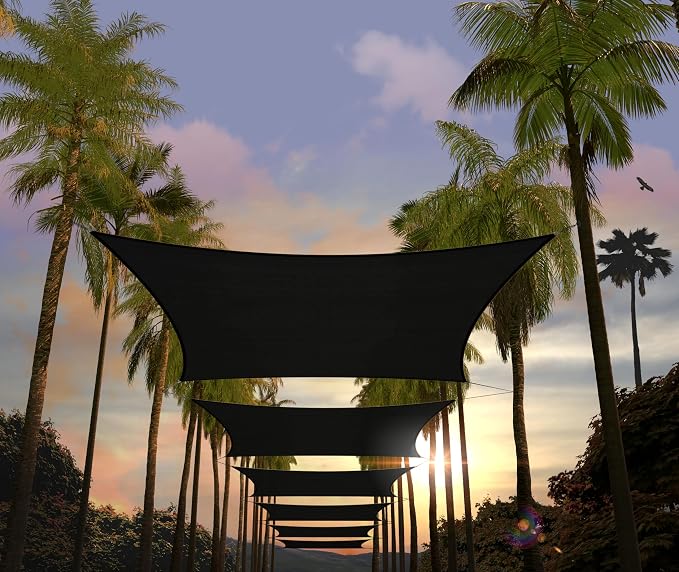 Amgo Custom Size 14' x 23' Black Rectangle Square Sun Shade Sail UPF50+ by Amgo