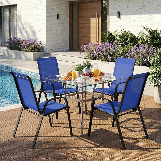 Stackable Patio Chairs Set of 1/2/4, Heavy Duty Metal Frame & Teslin Fabric - Image 2