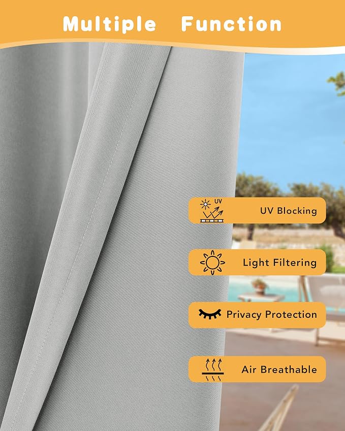 HolidayIdeas Outdoor Curtains for Patio Waterproof 4 Pcs 54x108 Inch Silver | - Image 3